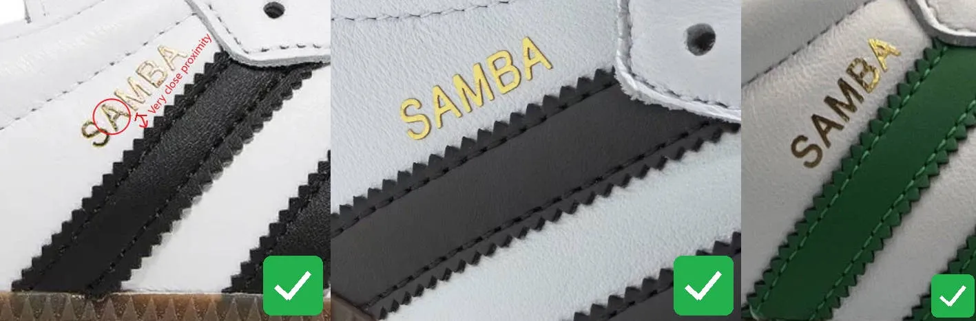 adidas samba gold foil text placement authentic