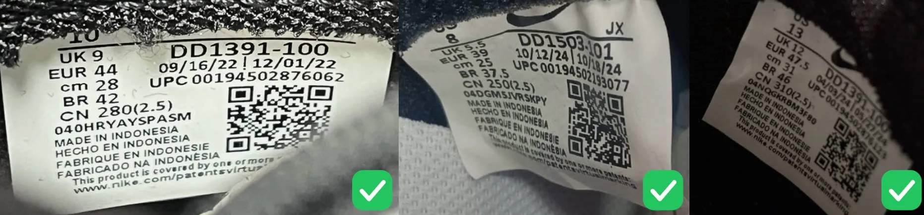 Nike Panda Dunk authentic inner size tag